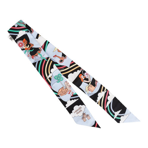 Hermes "Carres Volants" Black Silk Twilly