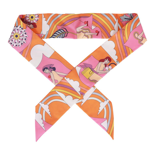Hermes "Carres Volants" Orange Silk Twilly Pair