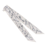 Hermes "Les Cles A Pois" White Silk Twilly Pair