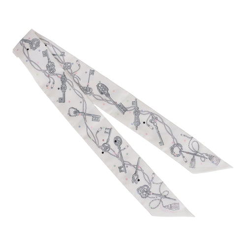 Hermes "Les Cles A Pois" White Silk Twilly