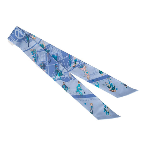 Hermes "Ex-Libris Les Parisiennes" Ciel Silk Twilly Pair