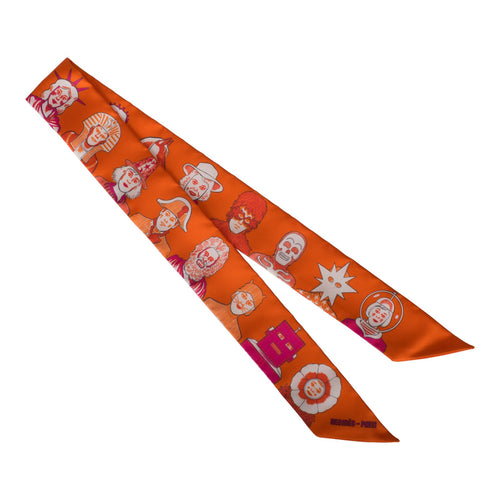 Orange Hermes Printed Twilly Silk Scarf Scarves