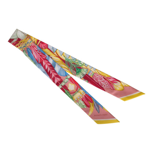 Hermes "Danse Pacifique" Vieux Rose Silk Twilly Pair