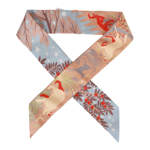 Hermes "Sous Le Charme D'Orphee" Ciel Silk Twilly Pair