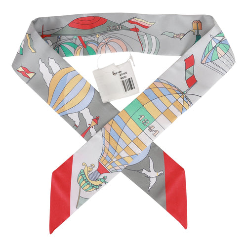 Hermes "Les Folies du Ciel" Gris Perle Silk Twilly Pair