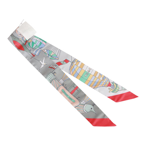 Hermes "Les Folies du Ciel" Gris Perle Silk Twilly Pair