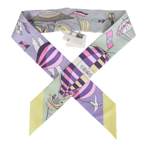 Hermes "Les Folies du Ciel" Mauve Silk Twilly