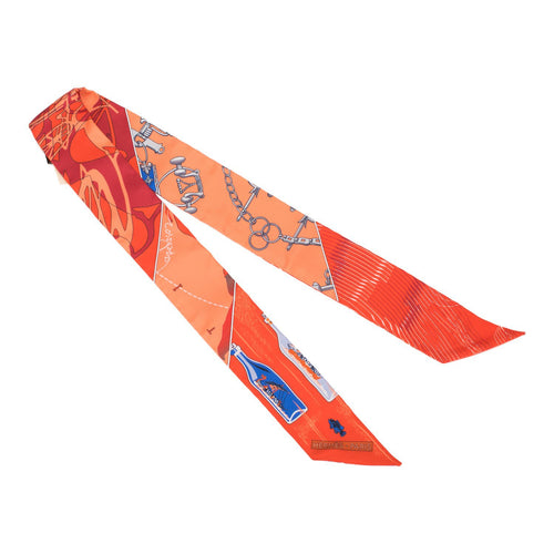 Hermes "Caleche Mors Et Boutilles" Vermillion Silk Twilly