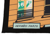 Hermes "Minuit au Faubourg" Black Silk Twill Scarf 70cm