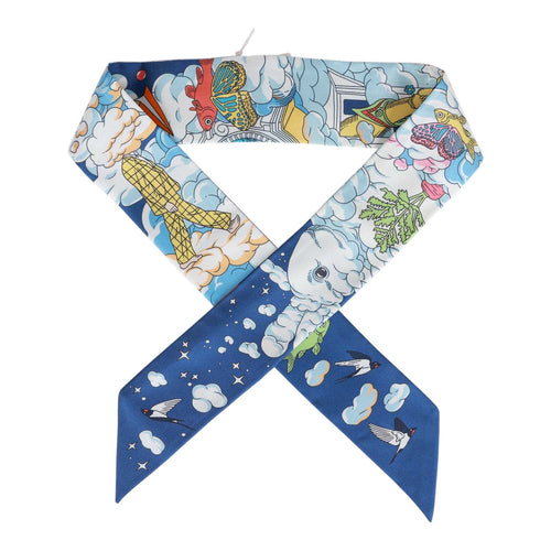 Hermes "Sur Mon Nuage" Marine Clair Silk Twilly Pair