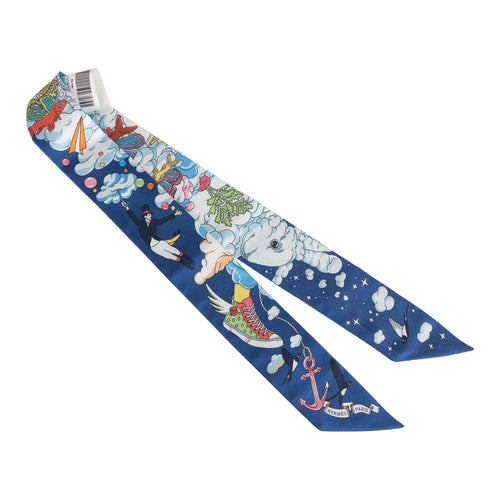 Hermes "Sur Mon Nuage" Marine Clair Silk Twilly Pair