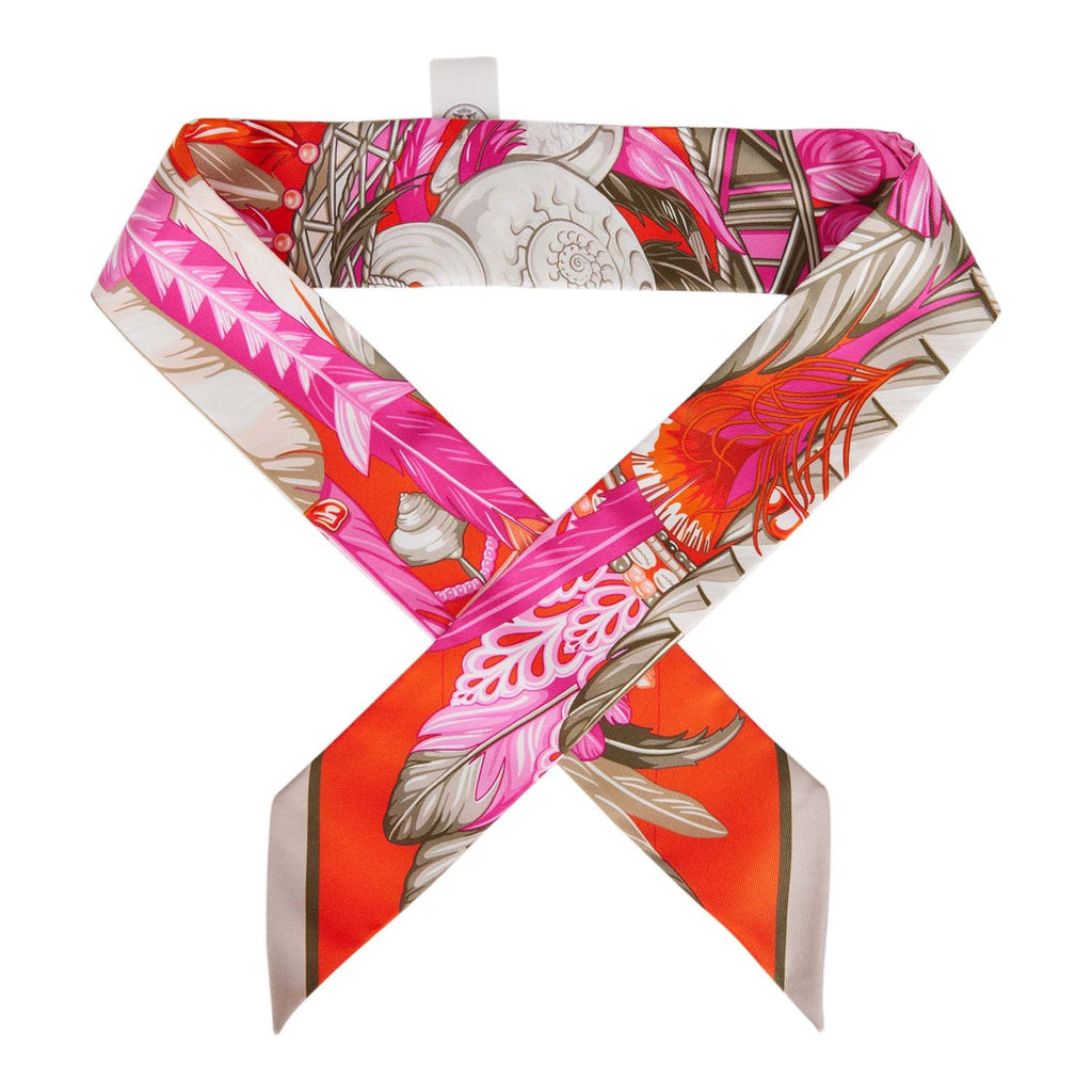 HERMES Orange Silk Twilly - Logo Ribbon Scarf/Wrap