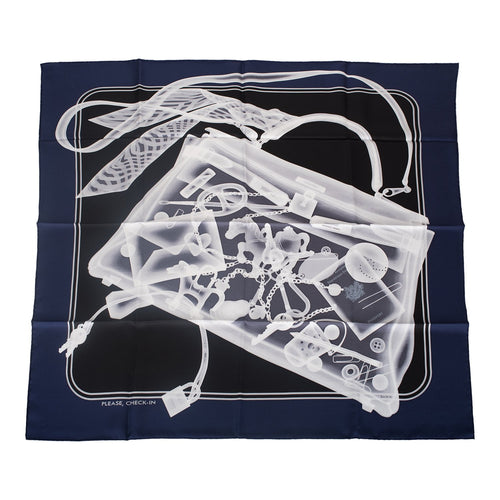 Hermes "Please, Check In" Marine Silk Twill Scarf 90cm