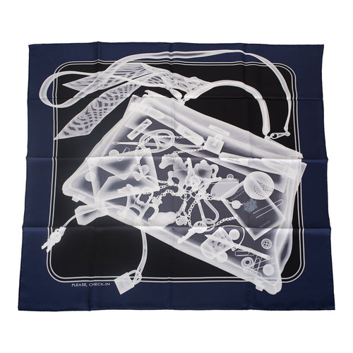 Hermes "Please, Check In" Marine Silk Twill Scarf 90cm