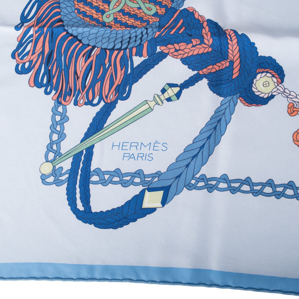 Hermes "Le Timbalier" Bleu Ciel Silk Twill Scarf 90cm