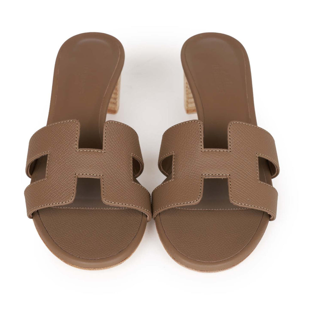 Hermes, Shoes, Hermes Oasis Rouge Jaipur Leather Sandals Chunky Block  Heels