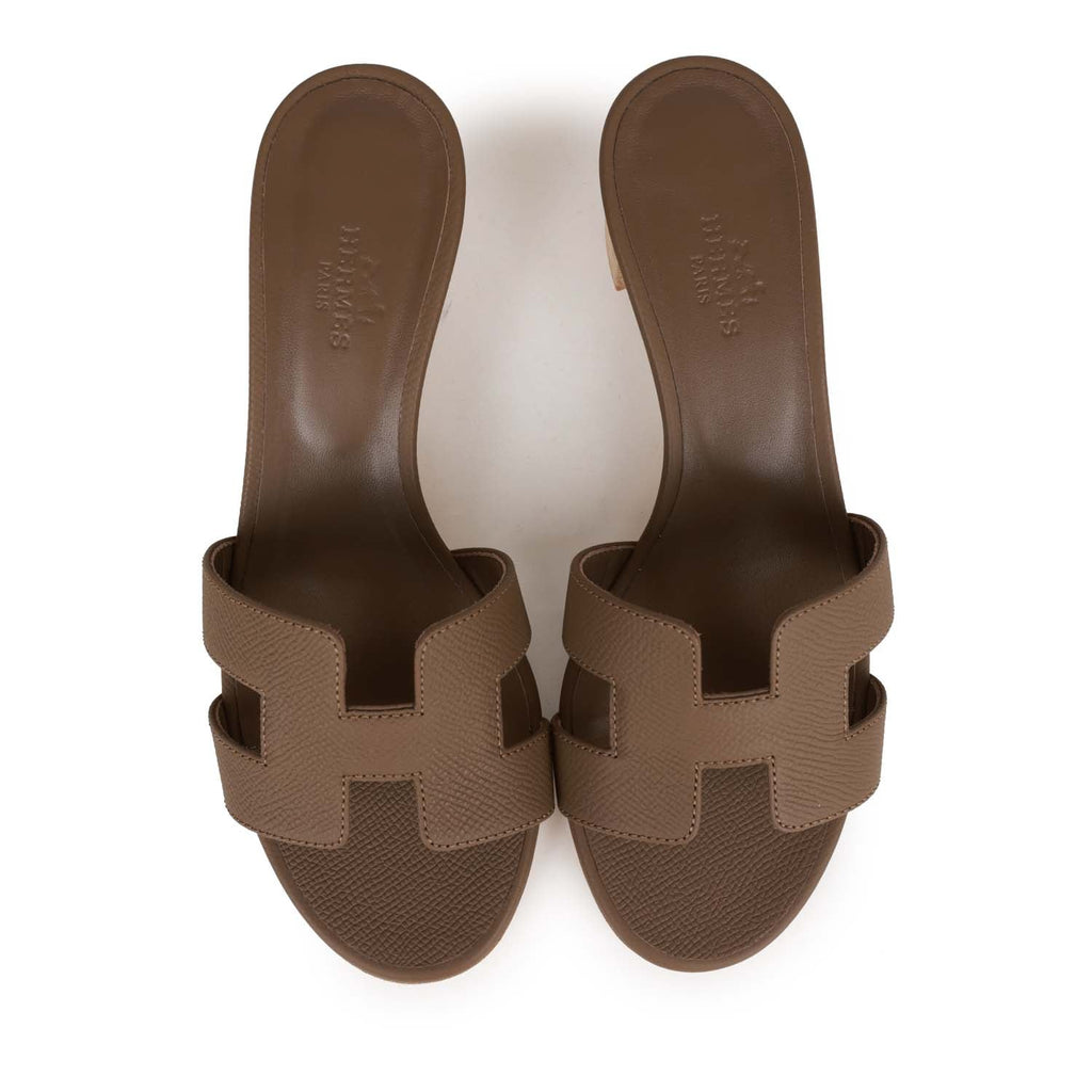 Hermes Oasis Sandals Etoupe Epsom Block Heels 35 – Madison Avenue