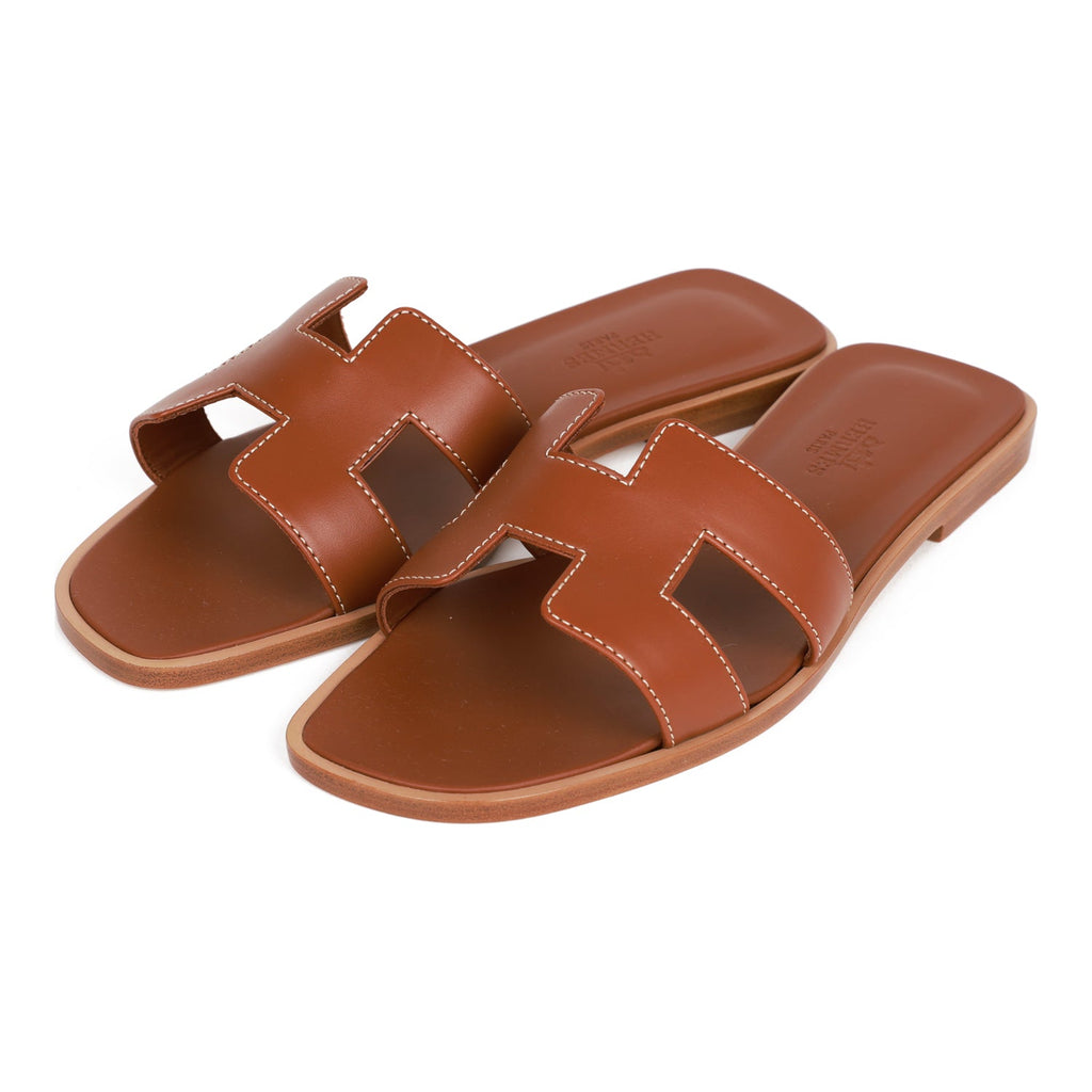 Hermes Brown Leather Oran Flat Sandals Size 41 Hermes | TLC