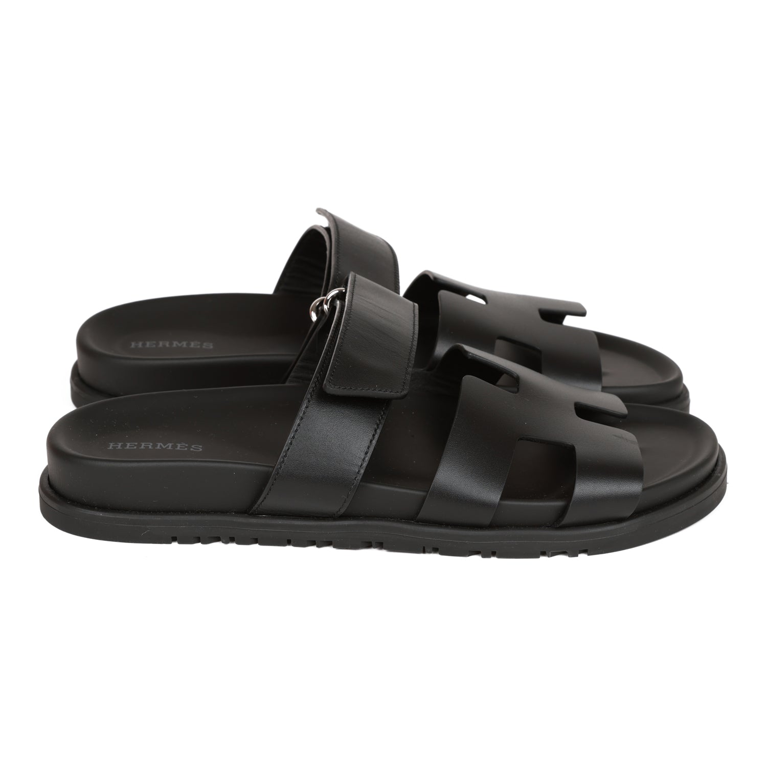 Hermes Chypre Sandals Black Calfskin 38