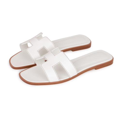 Hermes woman shoes classic leather slippers Epsom leather sandals