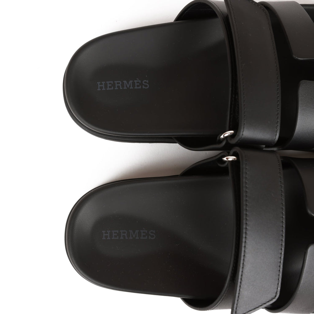 Hermes Chypre Sandals Black Calfskin 37