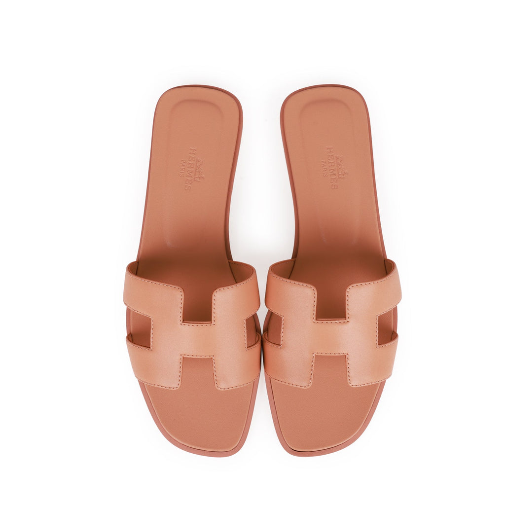 Hermes Rouge Blush Ostrich Oran Sandal 37.5 – The Closet