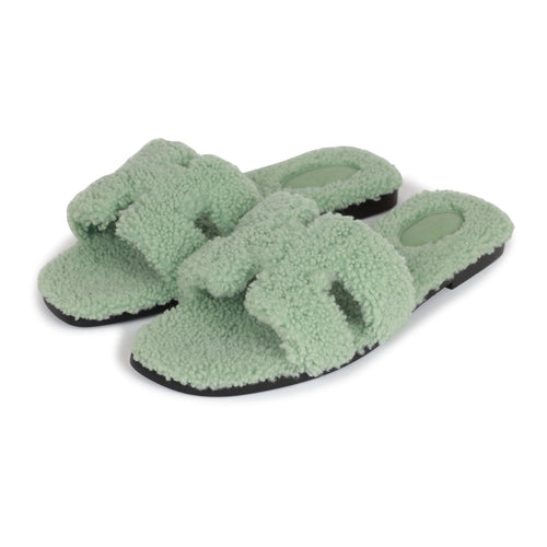 Hermes Oran Sandals Vert D'eau Woolskin EU 41