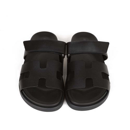 Hermes Chypre Sandals Black Calfskin 38