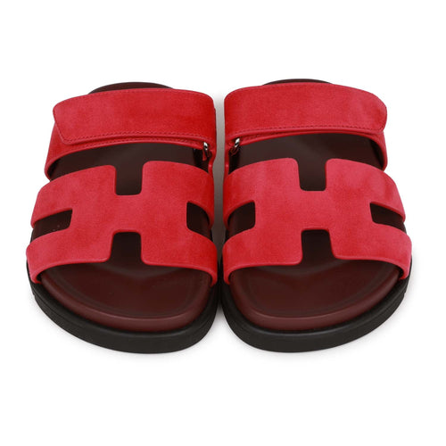 Hermes Chypre Sandals Rose Framboise Suede 35
