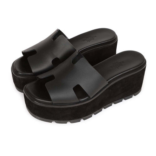 Hermes Eze 30 Sandals Black Suede and Calfskin 35