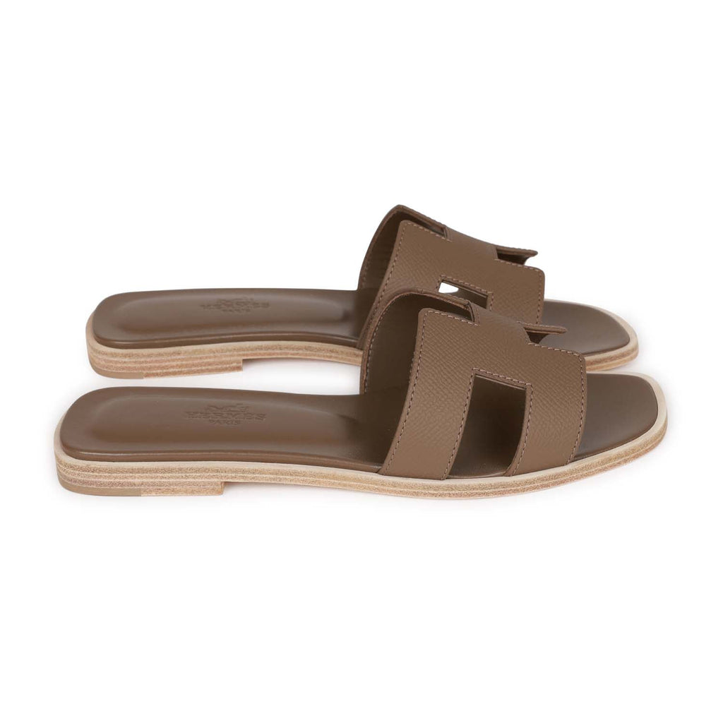 Hermes Oran Sandals In Etoupe Epsom Leather