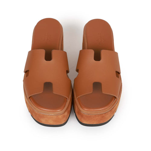 Hermes Eze 30 Gold Suede and Lambskin Sandals 35