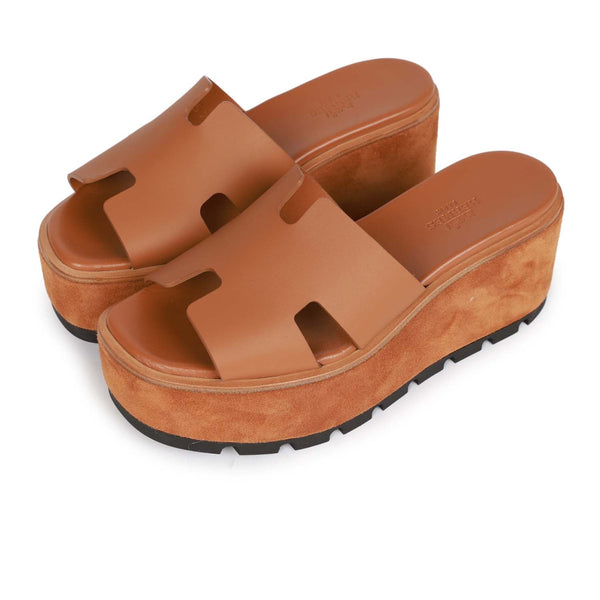 Replica Hermes Oran Sandals In Brown Ostrich Leather