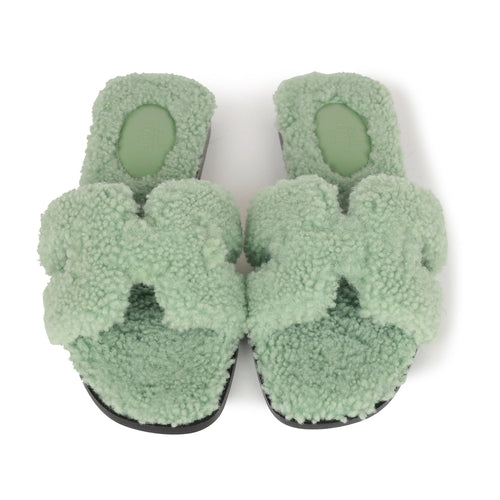 Hermes Oran Sandals Vert D'eau Woolskin 36 EU