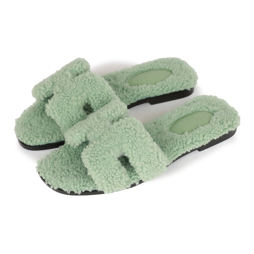 Hermes Oran Sandals Vert D'eau Woolskin 36 EU