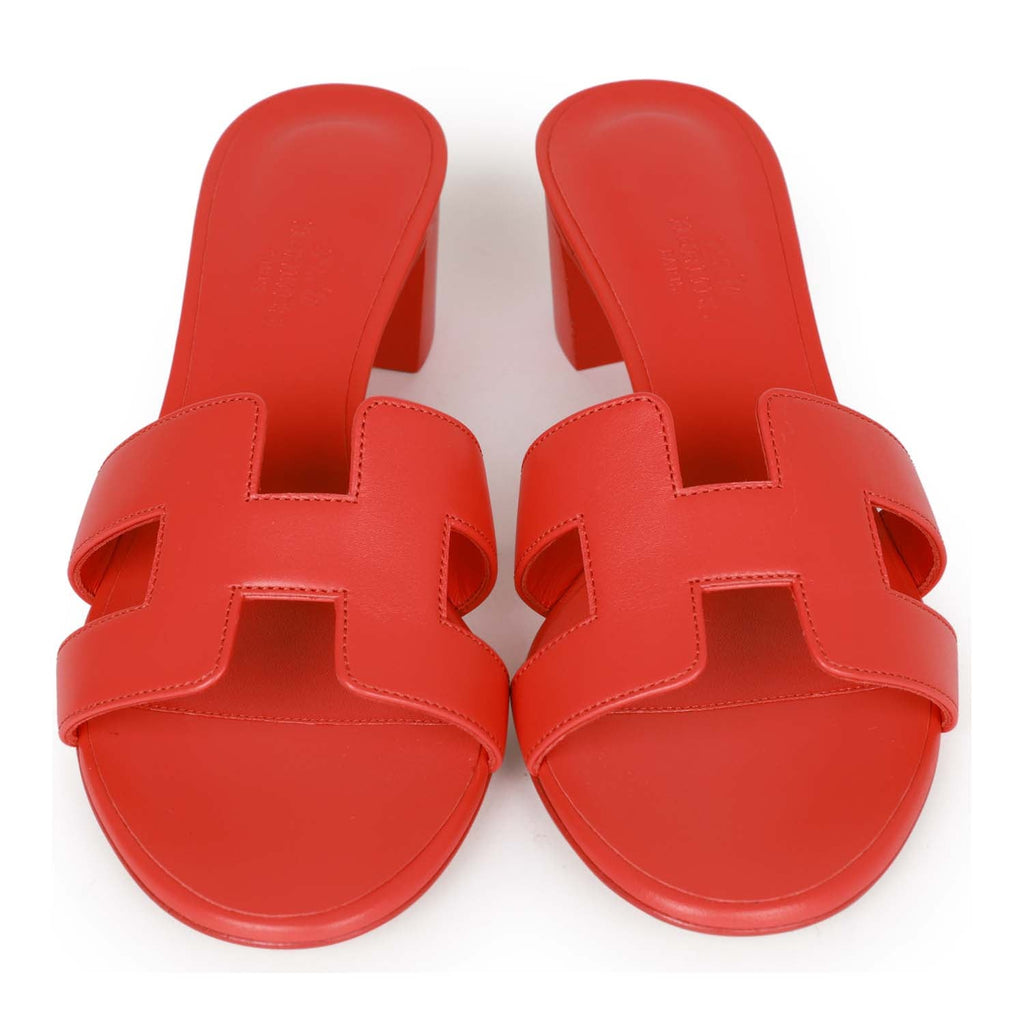 HERMES Box Calfskin Oran Sandals 36.5 Rouge Jaipur 1245720