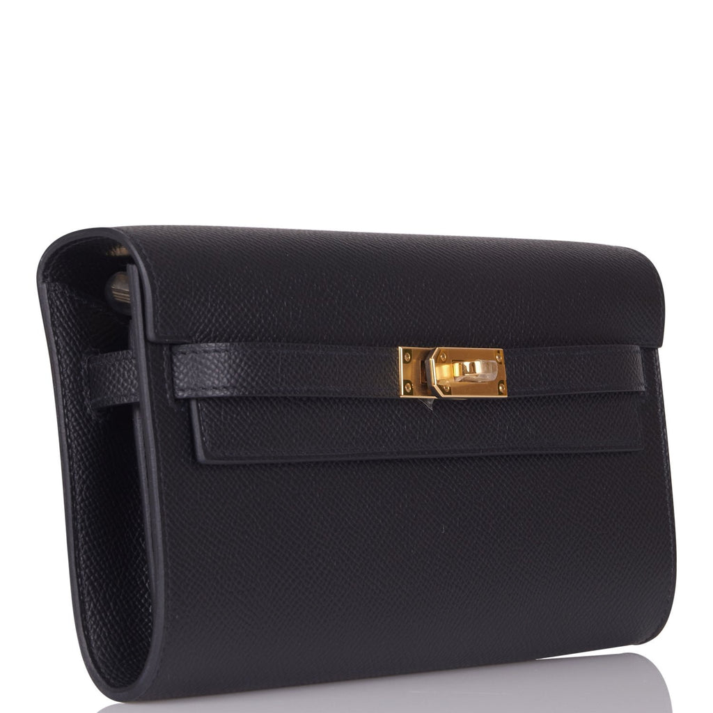 HERMES Ostrich Kelly Wallet To Go Black 1122308