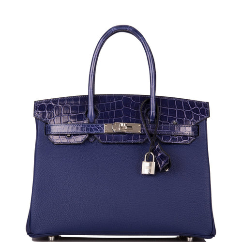 Hermes Bleu Encre Shiny Niloticus Crocodile/Togo Birkin Touch 30cm Palladium Hardware