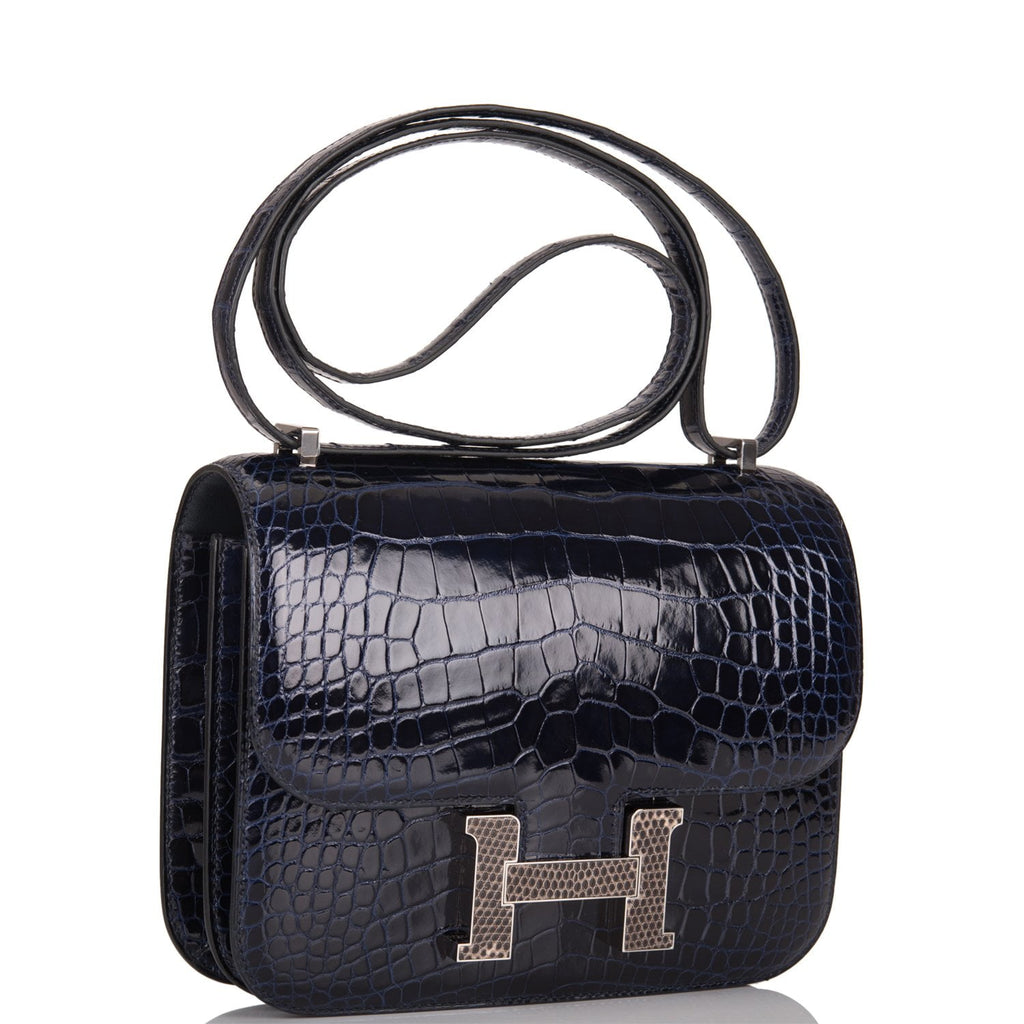NEW Authentic HERMES Shiny BLACK LIZARD Constance Bag Mini 18cm