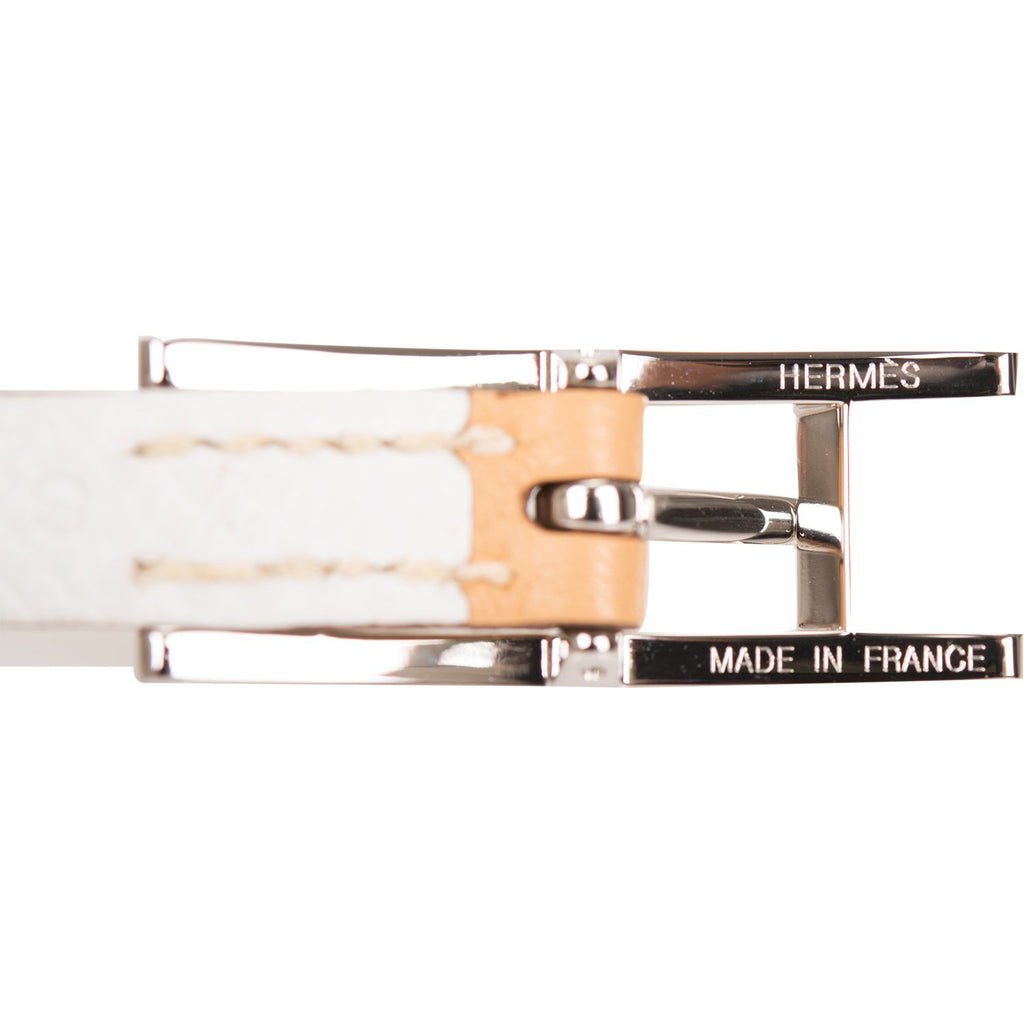 Hermes Beige/White Leather Behapi Double Tour Bracelet Small (Preloved - Mint)