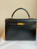 Hermes Kelly 32cm Black Box Sellier Gold Hardware