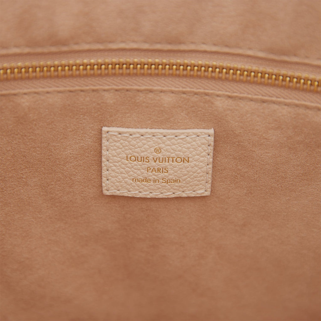 Louis Vuitton Khaki x Beige Leather Monogram Empreinte Neverfull mm 46lk30