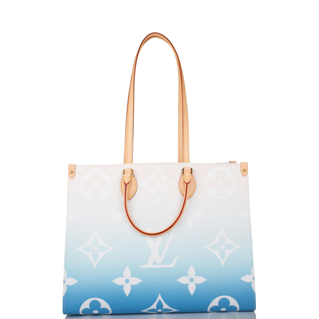 Louis Vuitton Blue Hamptons by The Pool Giant Monogram and Raffia OnTheGo GM Blue Madison Avenue Couture