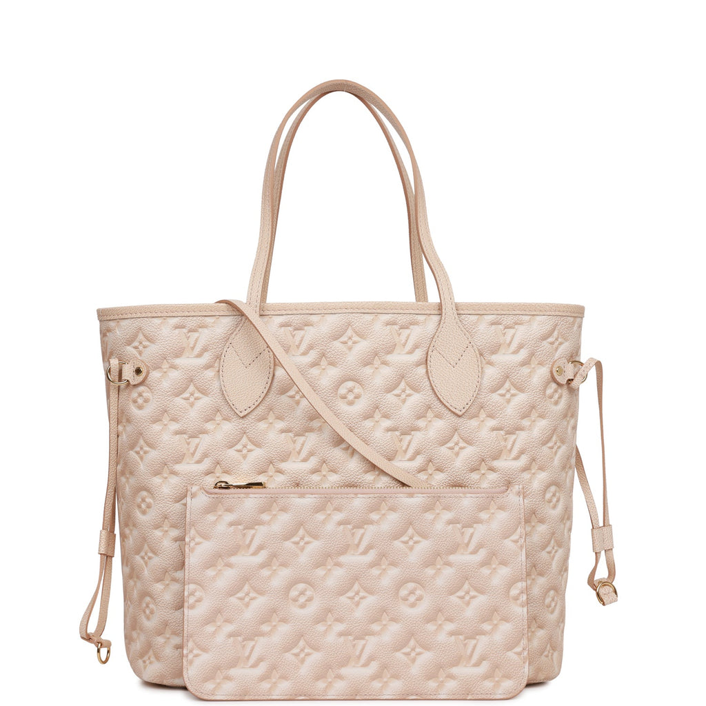 Louis Vuitton Neverfull MM with Pouch, Empreinte Leather Khaki and Beige,  New in Dustbag