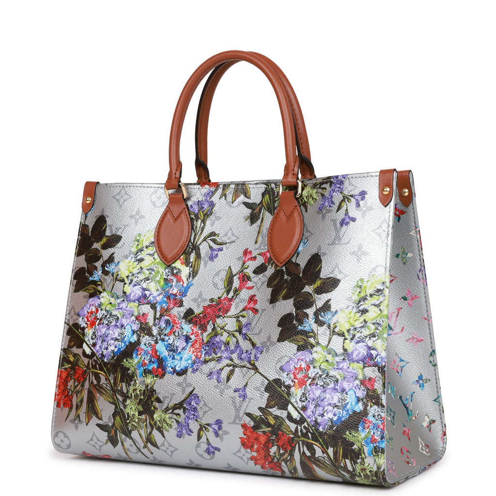 Louis Vuitton Silver Metallic Flower Garden Neverfull MM Tote Bag