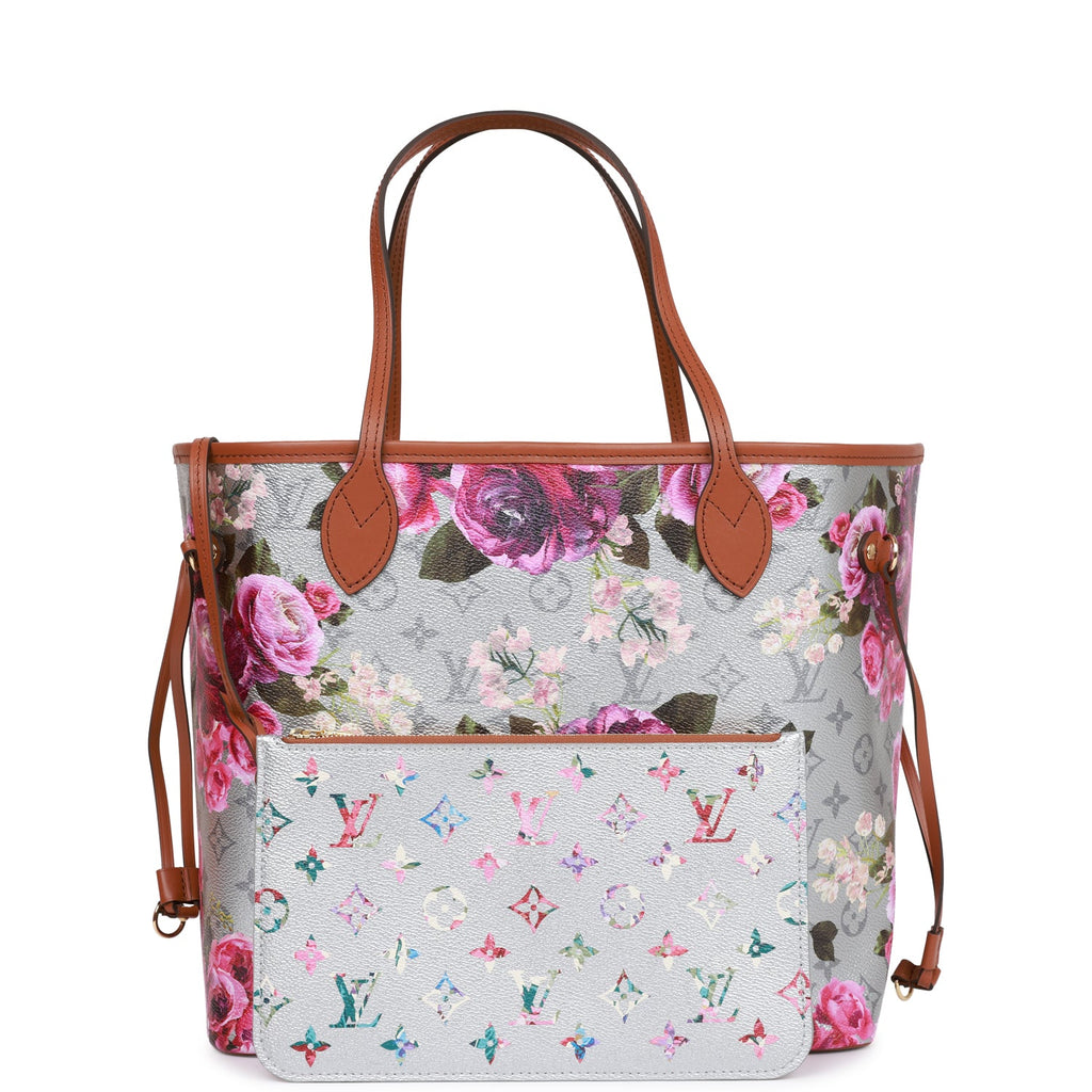 Louis Vuitton Neverfull MM Floral Pattern Silver in Coated Canvas