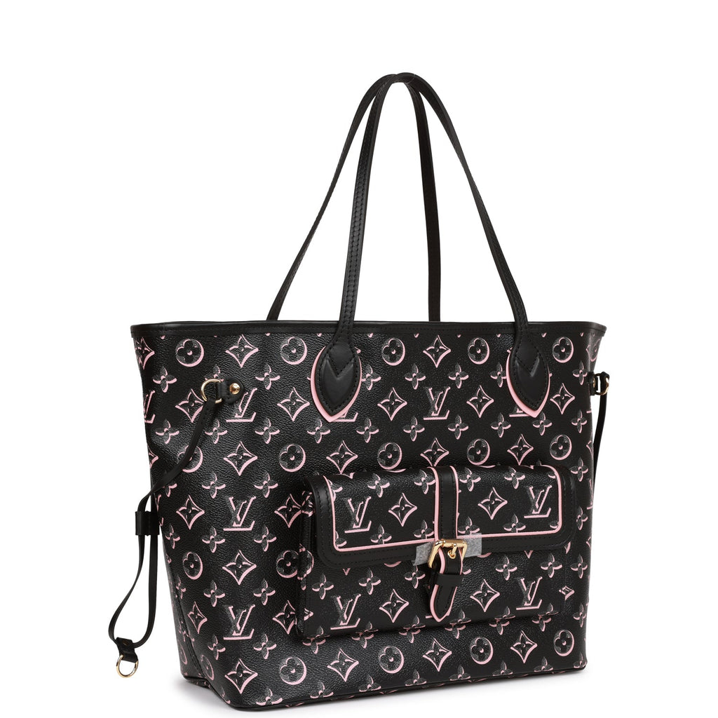 Louis Vuitton Neverfull MM Monogram Black Tote Bag w/ Pouch Fall For You  M46137