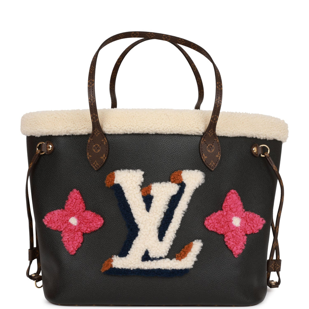 Louis Vuitton NeoNoe Handbag Leather and Monogram Teddy Shearling MM Black  21372197
