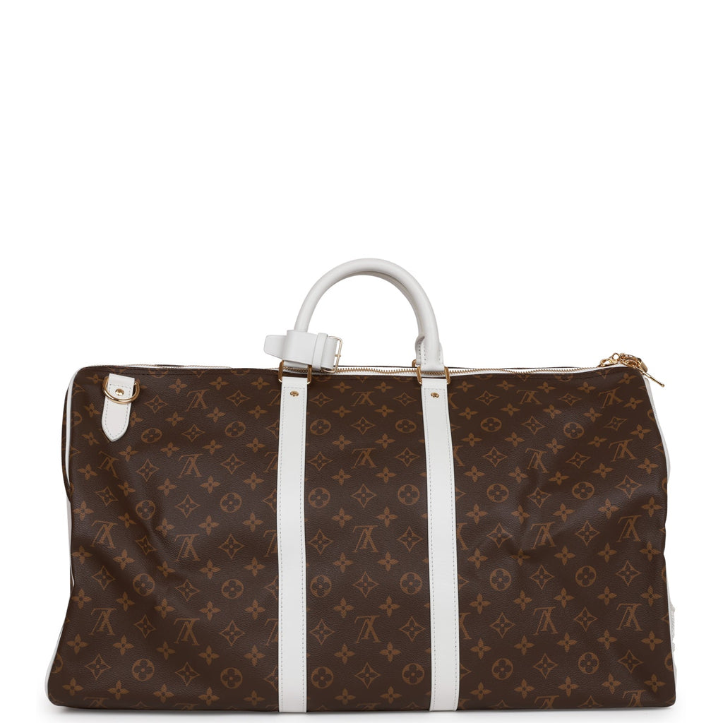 Louis Vuitton NBA Brown and White Monogram Canvas Keepall Bandouliere 55 Gold Hardware, 2020 (Like New), Handbag