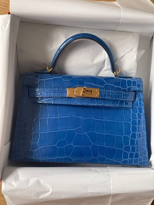 Hermes 20cm Bleu Zellige Alligator Kelly
